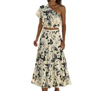 Conjunto de ropa de verano de 2 piezas para mujer con estampado tropical, top de corte de un hombro y falda maxi, estilo bohemio, traje de ocio, moda al aire libre, traje de playa, traje de vacaciones