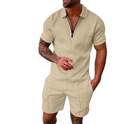 Conjunto de ropa de verano para hombre de 2 piezas, traje de verano, tallas grandes, traje de ocio con polo y pantalones cortos, traje de trabajo, monocolor, elegante, conjunto de verano, ropa