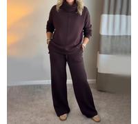 Conjunto de ropa deportiva de dos piezas de color sólido para mujer con parte superior de cuello alto y pantalones deportivos cómodos (S marrón rojizo)