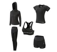 Conjunto de ropa deportiva para mujer, conjunto de jogging, gimnasio, chándal de 5 piezas, conjunto de fitness, yoga, pilates, tenis, ropa deportiva, gris oscuro, S