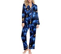 Conjunto de ropa deportiva para mujer, pijama estampado humorístico para mujer, camiseta de manga larga y pantalones cómodos, ideal para una velada cómoda, azul, M