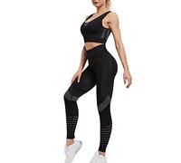 Conjunto de ropa deportiva para mujer sin costuras Yoga 2 piezas Conjunto de entrenamiento Sujetador deportivo + Leggings Fitness Gimnasio Running Kit Gimnasio Leggings Push Up de Cintura Alta y Top