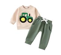 Conjunto de Ropa Infantil para Niño Bebé Dos Piezas Sudadera Manga Larga y Pantalones con Diseño de Tractor Vehículo Conjunto Chándal para Bebé Niño Pequeño y Pantalón (Beige, 6-12 Months)