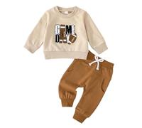 Conjunto de Ropa Infantil para Niño Sudadera con Capucha Manga Larga Estampado Béisbol y Pantalones Bolsillo Juego Informal Dos Piezas Bebé (Brown, 9-12 Months)