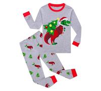 Conjunto de Ropa Infantil para niños Pijama Infantil de Dos Piezas con Diseño de Dinosaurios y Árbol Navideño para Niños Conjunto de Ropa de Dormir de Manga Larga para Pequeños