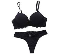 Conjunto de ropa interior con sujetador push up para mujer, divertido, seductor, picante, ultrafina, apasionada, ropa interior, lencería sexy para mujer, Negro , 95B