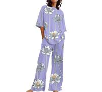 Conjunto de ropa interior para mujer, elegante, 2 unidades, pijama de algodón, primavera, para mujer, regalo suave, conjunto de pijama de manga corta, jersey de pantalón rojo, conjunto cómodo de
