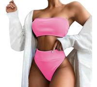 Conjunto de ropa interior roja de 2 piezas, traje de baño normal, sin espalda, 2 piezas, impresión ajustable, correa acolchada de color para mujer, fitness, sexy, Rosa., S