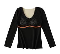 Conjunto de ropa interior térmica cepillada para mujer 2026 Spring para clima frío, Negro, 3XL