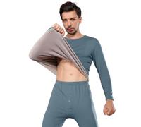 Conjunto de ropa interior térmica con forro polar de felpa, unisex, para invierno, cálido, pantalones largos, capa base, actividades de esquí, Terciopelo-pavo real-azul, XXL