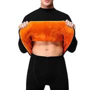 Conjunto de ropa interior térmica para hombre con forro polar naranja - Parte superior de cuello alto y leggings, capa base súper cálida con forro polar para invierno, Negro, L