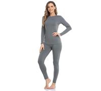 Conjunto de ropa interior térmica para mujer, capa base térmica con forro polar, camiseta de manga larga y leggings, adecuado para climas fríos, gris oscuro, M