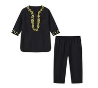 Conjunto de ropa musulmana para niños de manga larga Abaya Caftán árabe con pantalones, traje nacional de dos piezas, con botones, bata musulmana, ropa de oración, ropa islámica, ropa de Taiji, ropa