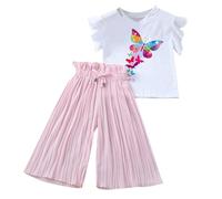 Conjunto de Ropa Niña Casual Verano Sólido Algodón Volantes Top Pantalones Cargo Primavera Acanalado Cortos Manga Corta para niños 2 a 11 años
