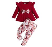 Conjunto de Ropa Niña Traje algodón Sólido Volantes Camisa Top Blusa Y Pantalones Primavera Verano Acanalado Cortos Manga Corta para niños 1 a 6 años