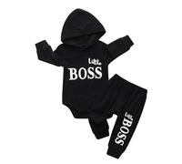 Conjunto de ropa para bebé con capucha, manga larga, camiseta y pantalones, Negro , 0--3 Monate
