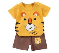 Conjunto de Ropa para Bebé y Niño, Pack 6 Piezas 3 Juegos, Camiseta y Pantalones Cortos de Algodón Puro, con Broche de Hombro para bebé y sin Broche para niño, Tallas 50-130, 3 Meses a 7 Años