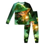 Conjunto de ropa para casa infantil de manga larga con estampado de dibujos animados de San Patricio Top para niños (Dark Green-4, 7-8 años)