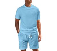 Conjunto de ropa para hombre elegante y deportivo, traje de verano con patrón estructural, traje de ocio, ligero, transpirable, conjunto de verano, suave, cómodo, traje de salón fino, de secado rápido