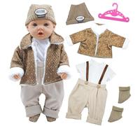Conjunto de ropa para muñecas de 35 a 43 cm, ropa para muñecas de bebé con sombrero, blusa de peluche, pantalones de peto, pantalones, calcetines y perchas, como accesorio para muñecas, regalo para