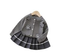 Conjunto de Ropa para niñas cárdigan Punto otoño suéter Dos Piezas Manual Estilo Floral Informal pequeñas Ideal Edades 1 a 10 años (Grey, 9-10 Years)