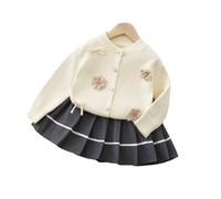 Conjunto de Ropa para niñas cárdigan Punto otoño suéter Dos Piezas Manual Estilo Floral Informal pequeñas Ideal Edades 1 a 10 años (White, 3-4 Years)