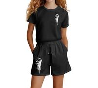 Conjunto de Ropa para Niñas con Camiseta Manga Corta y Pantalones Cortos Deportivos Uso Diario en Primavera Verano NiñA 3 AñOs Vestidos Boda Vestido Negro 2