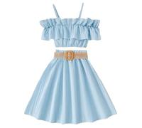 Conjunto de ropa para niñas pequeñas, Tops con volantes de Color sólido sin mangas, falda con cinturón, trajes de 3 uds. Traje De Playa Mujer Trajes Adulto