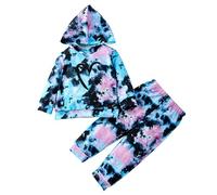 Conjunto de Ropa para niñas pequeñas, Tops y Pantalones con Capucha Tie Dye de Manga Larga, Conjunto de Ropa de 2 uds., Sudadera para niños