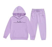 Conjunto de ropa para niñas, sudadera con capucha y pantalones deportivos de forro polar de invierno, ropa informal cómoda para niños con estampado elegante para niñas pequeñas y (Purple, 2-3 Years)