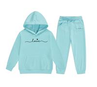 Conjunto de ropa para niñas, sudadera con capucha y pantalones deportivos de forro polar de invierno, ropa informal cómoda para niños con estampado elegante para niñas pequeñas (Mint Green, 8-9 Years)