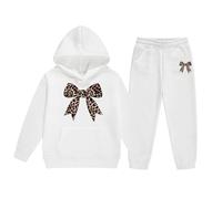 Conjunto de ropa para niñas, sudadera con capucha y pantalones deportivos de forro polar de invierno, ropa informal cómoda para niños con estampado elegante para niñas pequeñas y (White, 4-5 Years)