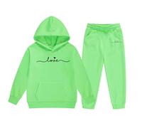 Conjunto de ropa para niñas, sudadera con capucha y pantalones deportivos de forro polar de invierno, ropa informal cómoda para niños con estampado elegante para niñas (Light Green, 10-11 Years)