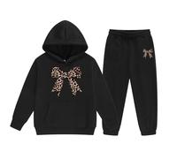 Conjunto de ropa para niñas, sudadera con capucha y pantalones deportivos de forro polar de invierno, ropa informal cómoda para niños con estampado elegante para niñas pequeñas y (Black, 10-11 Years)