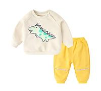 Conjunto de Ropa para Niños con Estampado de Animales Divertidos Sudadera con Capucha y Pantalones de Tejido Cálido Conjunto de Dos Piezas Ideal para Bebés y Niños Pequeños (Beige, 2-3 Years)