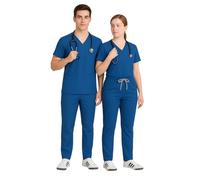 Conjunto de ropa quirúrgica unisex para hospital, camiseta elástica con cuello en V y pantalones para hombres y mujeres, uniforme médico dental para enfermeras y médicos, azul real, L