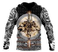 Conjunto de Ropa Vikinga para Hombre, Gráfico del Tatuaje del Lobo Animal de la Mitología Nórdica de la Impresión 3D, Ropa de Calle Deportiva Casual,Hoodie,XXL
