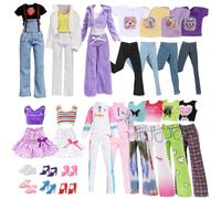 Conjunto de ropa y accesorios para muñecas de 11.5 pulgadas compatible con Barbie 6 trajes de fresa, conjunto deportivo de felpa con estampado de cachorro, conjunto casual, ropa de ocio, falda, 6