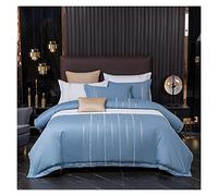 Conjunto de sábanas de la Cama TFBHL Juego de Cubierta de edredón Bordado Vertical 4 Piezas de algodón Suave y Transpirable Doble/Rey = Kiz Juego de Ropa de Cama Blanca con sábanas para Almohadas de