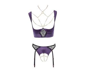 Conjunto de satén morado, talla L