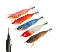 Conjunto de señuelo de camarón brillante, cebo de camarón de madera artificial | Señuelos de camarón de simulación con gancho Pulpo | 5x cebos de hundimiento lento, accesorios de de línea p