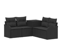 Conjunto de sofá de jardín de 5 piezas de poli ratán, color negro con baúl | Diseño minimalista, acero resistente, modular, resistente a la intemperie, fácil mantenimiento