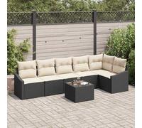 conjunto de sofá de jardín, poliratán marrón y crema, 7 piezas, 58.6kg | 5 plazas, estructura de acero con recubrimiento en polvo, bolsa impermeable, mesa incluida