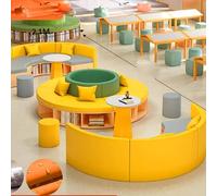 Conjunto de sofá y mesa de centro con librería, sofás con tarjetero, tela resistente a arañazos y resistente al desgaste, ideal for sala de estar infantil, clases de tutoría de jardín de infancia.(H)