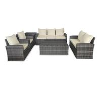 Conjunto de sofas + 2 sillones + mesa + baul en ratan pe. muebles de jardin y terraza, ratan marron 80 cm
