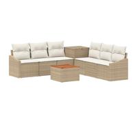 Conjunto De Sofás 8 Piezas Beige Y Blanco Crema Poli Ratán Acero | Modular, poliratán resistente, mesa baja, baúl de cojines, seis cojines, diseño adaptable, fácil mantenimiento, uso