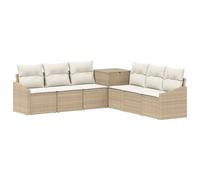 Conjunto de sofás al aire libre 7 unids Beige y Blanco Crema Poli Rattan | Acero, modular, baúl de cojines incluido, acabado en polvo, resistente a la humedad, jardín, terraza