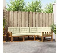 Conjunto de sofás de exterior con cojín 4 pcs Natural y Crema