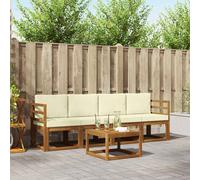 Conjunto de sofás de exterior con cojín 5 pcs Natural y Crema