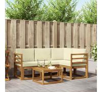 Conjunto de sofás de exterior con cojín 5 pcs Natural y Crema